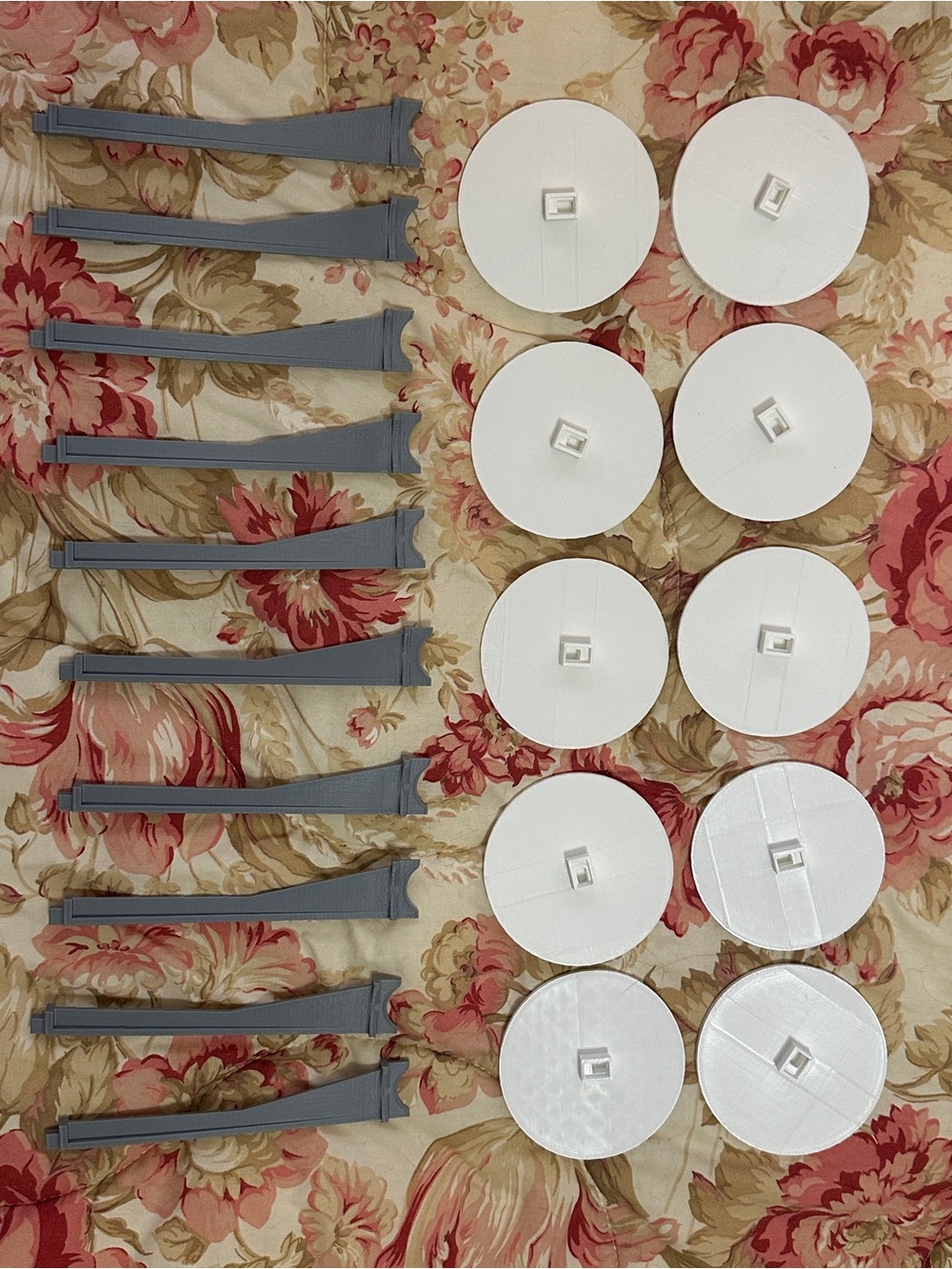 🌸10 3D printed Barbie stands, White Round Plastic Bases with grey supports
